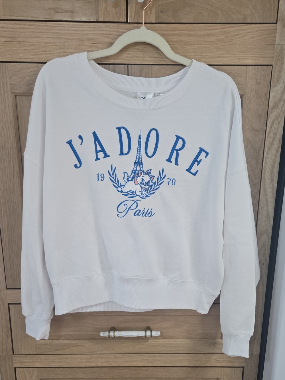 Disney White Sweatshirt with Blue Paris Graphic